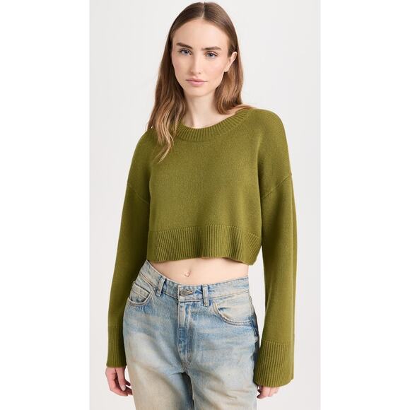 Reformation Paloma Cropped Cashmere Crew Sweater – Green - Picture 1 of 7